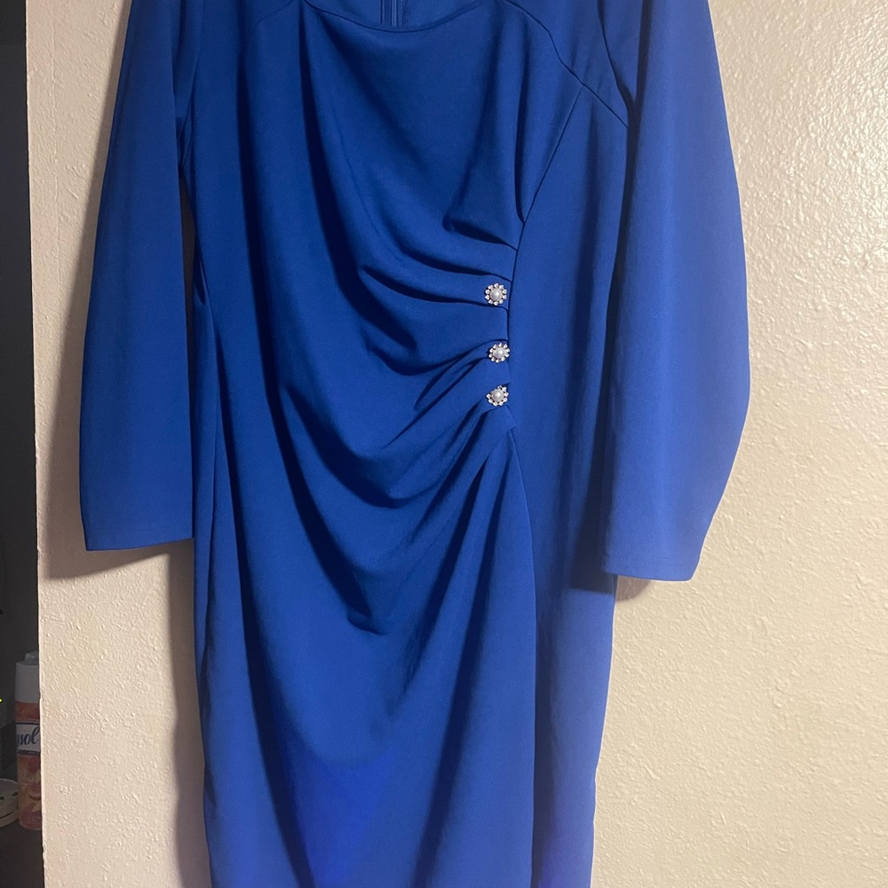 SHEIN Cobalt Blue Draped Midi Dress with Rhinestone Accents
